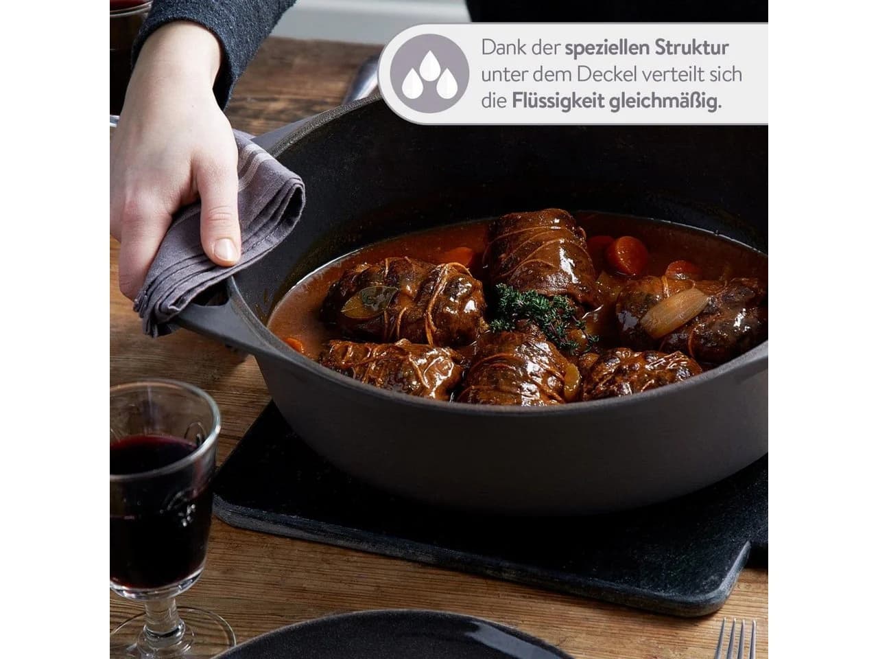 Springlane Bräter Cocotte Grau mit Deckel, Gusseisen, 6 L, Ø 28cm, Rund - Bild 5