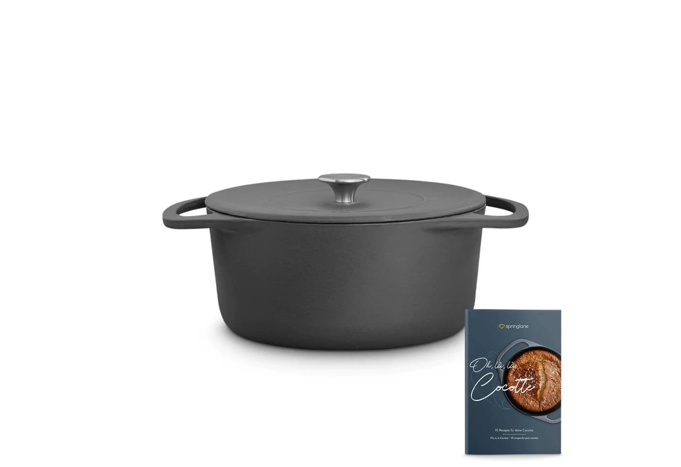 Springlane Bräter Cocotte Grau mit Deckel, Gusseisen emailliert, 4 L, Ø 24cm - Bild 2
