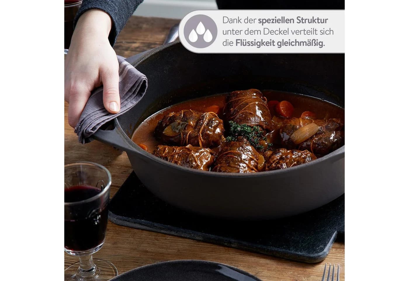 Springlane Bräter Cocotte Grau mit Deckel, Gusseisen emailliert, 4 L, Ø 24cm - Bild 5