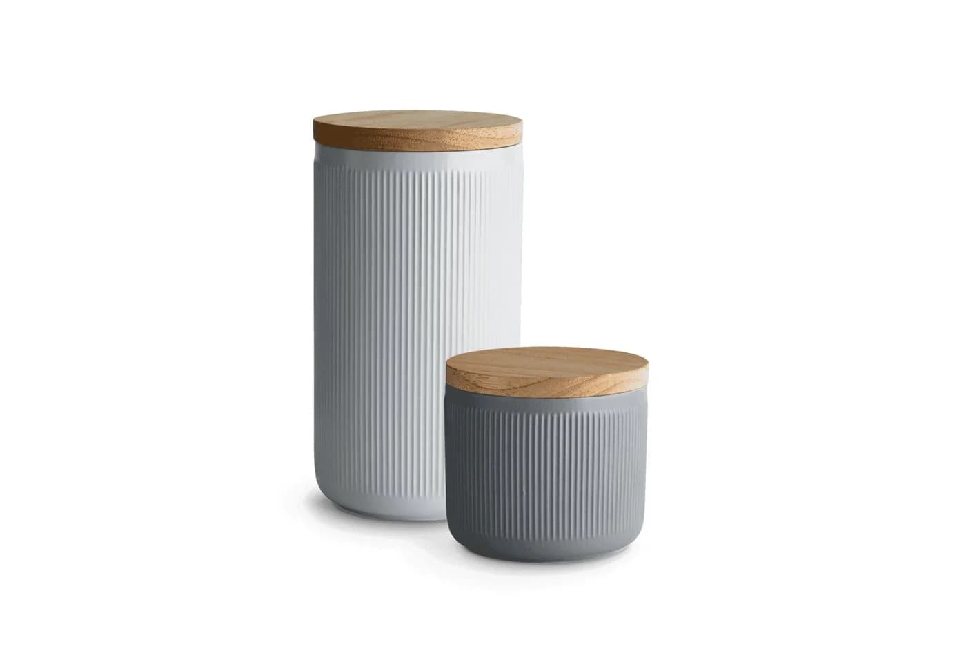 Springlane Vorratsdose 2-tlg. Set Keramik Holzdeckel Grau Stripes - Bild 2