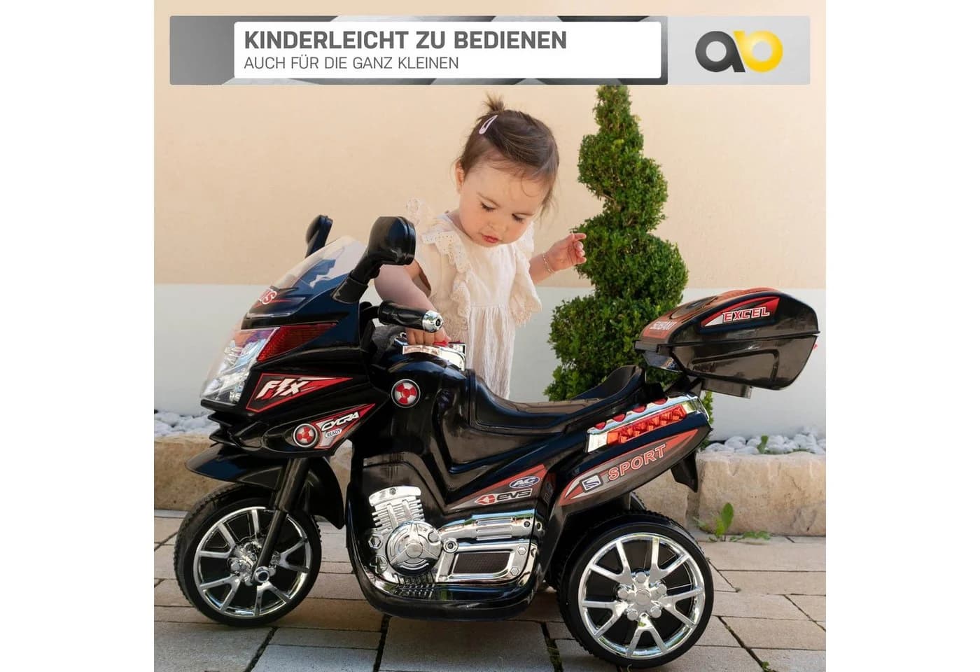 Actionbikes Motors Elektro-Kinderdreirad C051 Schwarz/Rot/Silber mit Soundmodul