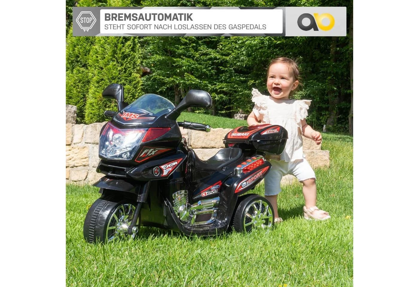 Actionbikes Motors Elektro-Kinderdreirad C051 Schwarz/Rot/Silber mit Soundmodul - Bild 3