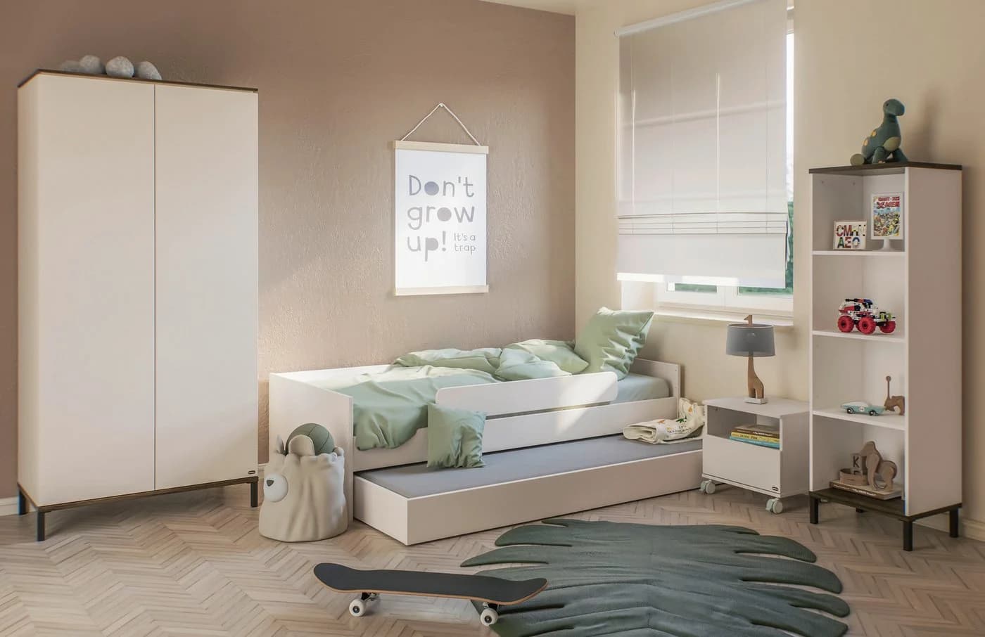 Modernes Kinderbett aus Holz in Weiß und Off-White