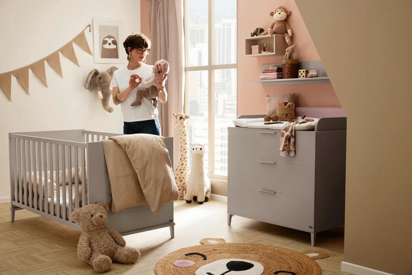 Babybett YUNY BY PAIDI "BROTHER STU in Taupe" Grau Massivholz