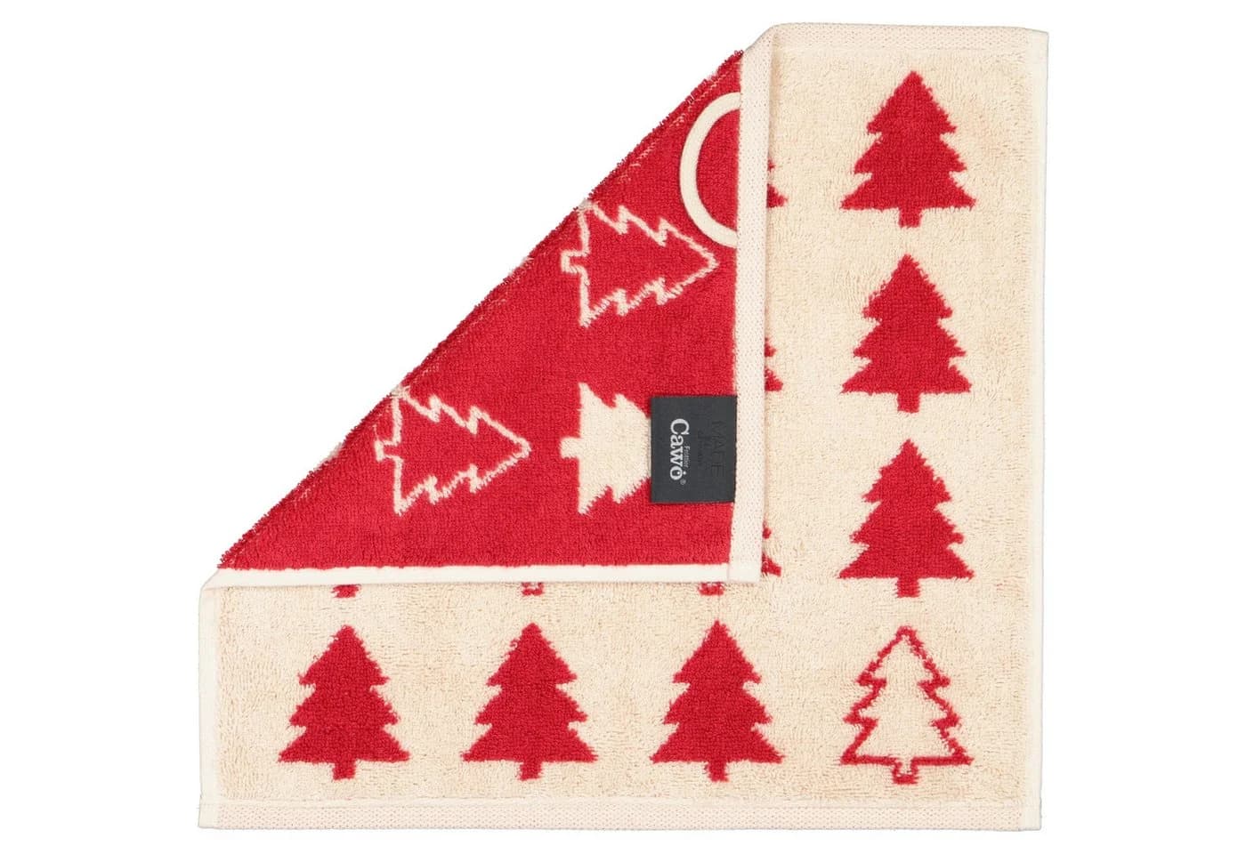 Cawö Seiftücher 3er Pack Christmas Edition Tannenbäume 100% Baumwolle Beige/Rot