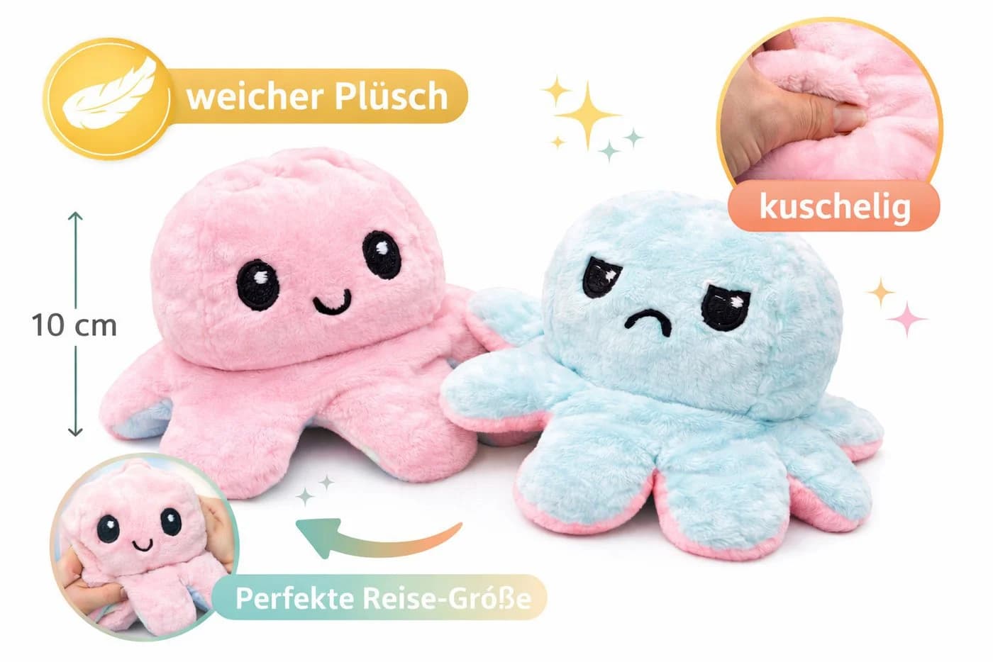 soma Wendbarer Plüsch Oktopus 20 cm Rosa Blau Mood Kuscheltier - Bild 3