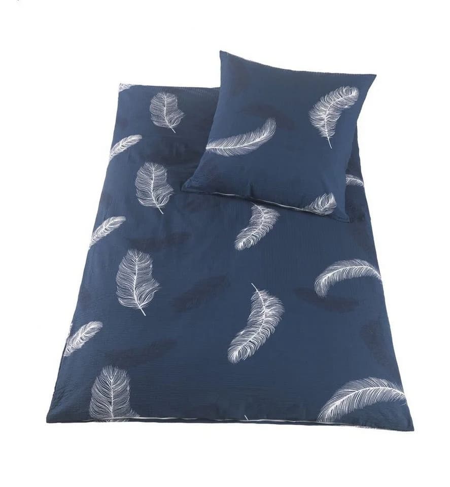 soma Bettwäsche Seersucker Feder-Design Blau/Weiß - Bild 3