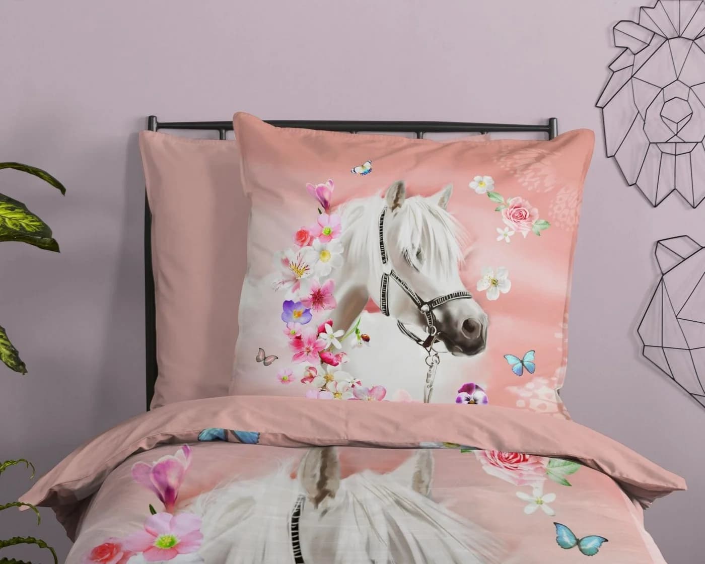 Soma Renforcé Bettwäsche Set Rosa Pferde-Motiv 2-teilig - Bild 3