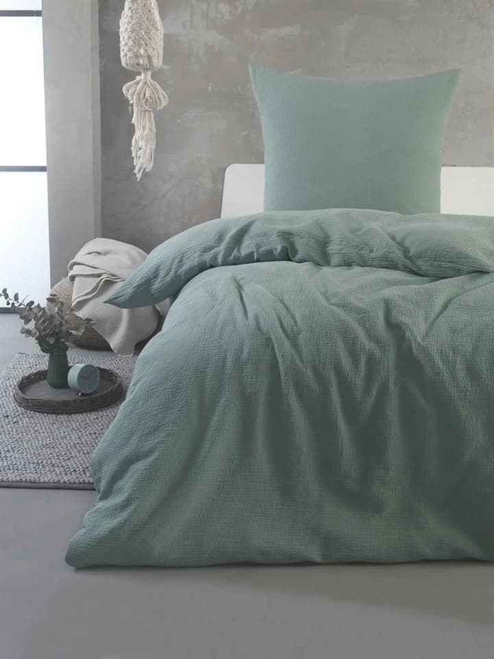 soma Bettwäsche Set Musselin 135x200 Baumwolle Pastell Matcha Grün