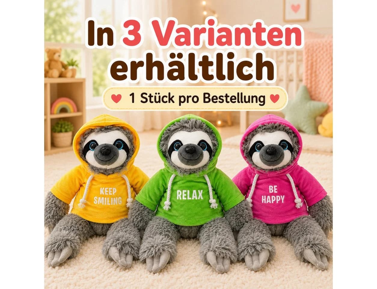 soma Kuscheltier Faultier grau 40 cm Be Happy Pink - Bild 4