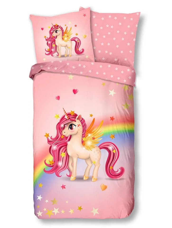 Soma Kinderbettwäsche Regenbogen Einhorn Rosa Renforcé 2-tlg - Bild 2
