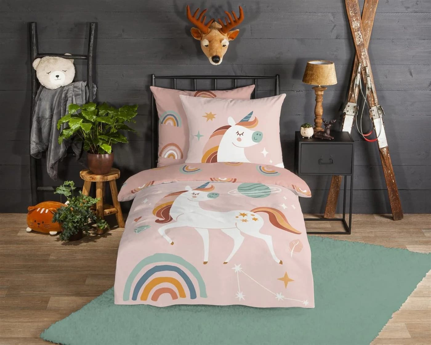 Soma Kinderbettwäsche Biber Einhorn Rosa Pastell 135x200 cm