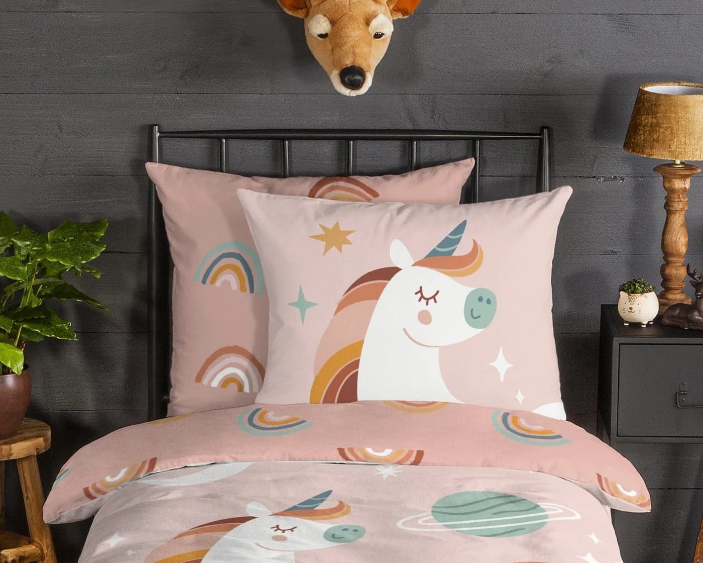 Soma Kinderbettwäsche Biber Einhorn Rosa Pastell 135x200 cm - Bild 3