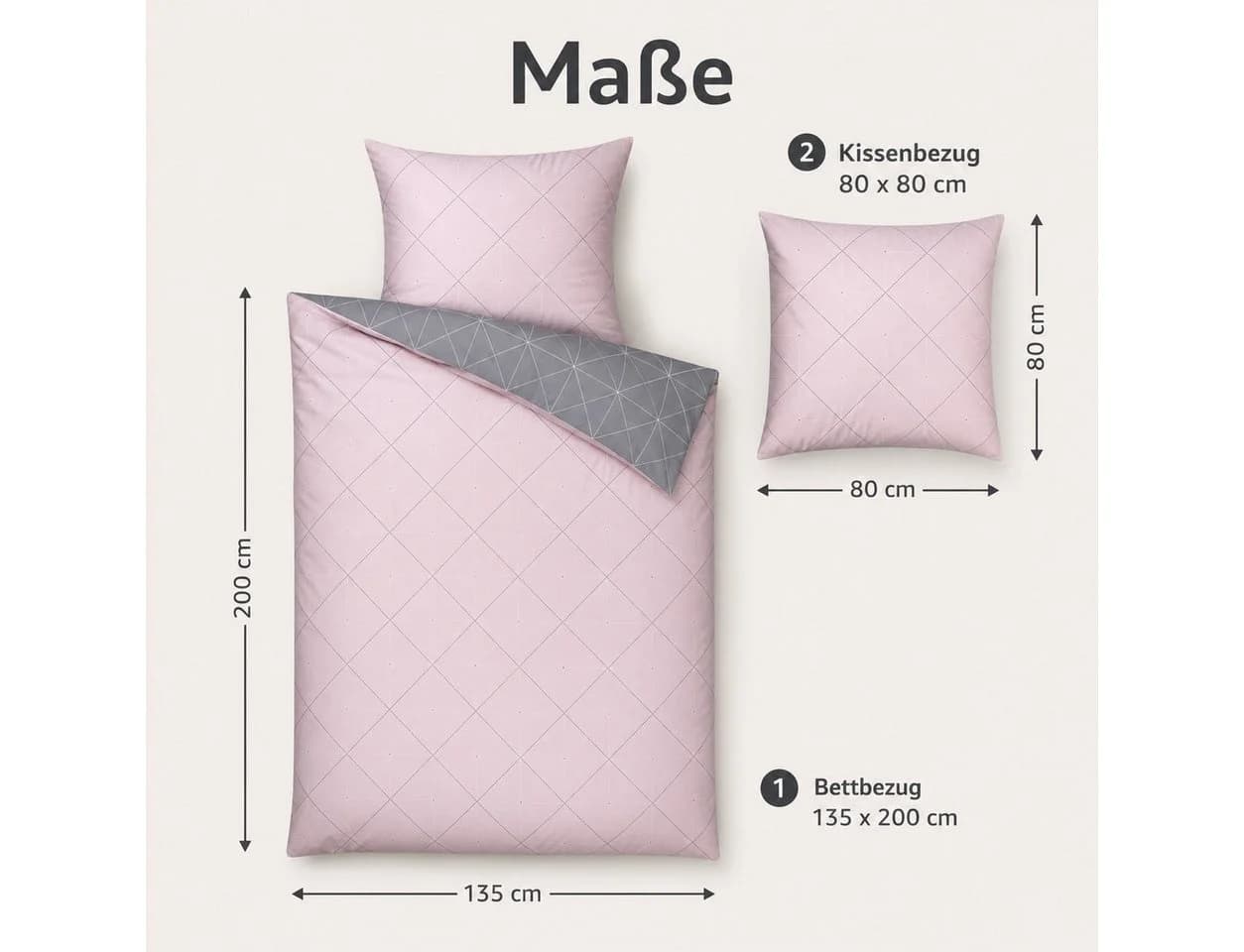 Soma Biber Bettwäsche 135x200 Grau Rosa Geometrisch Gestreift - Bild 3