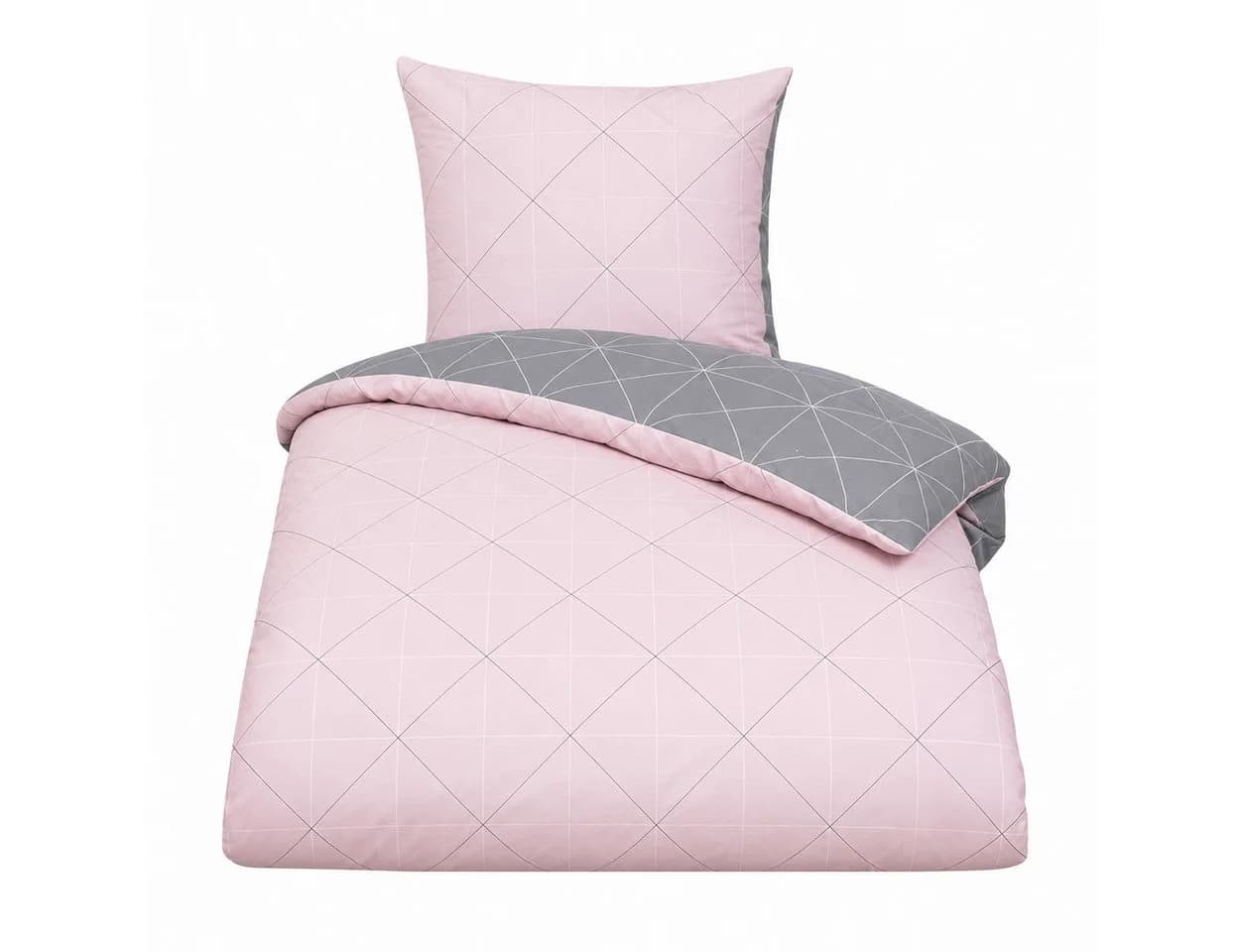 soma Bettwäsche Biber Garnitur Rosa Grau Wende-Design 155x220 cm - Bild 2
