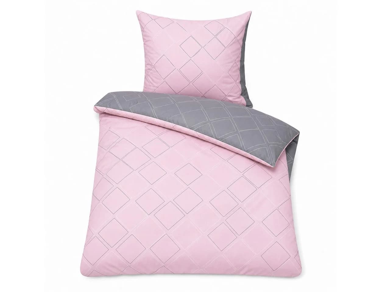 soma Biber Bettwäsche Wende-Design grau rosa 135x200 cm - Bild 2
