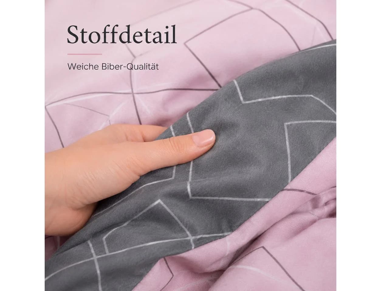 soma Biber Bettwäsche Wende-Design grau rosa 135x200 cm - Bild 5