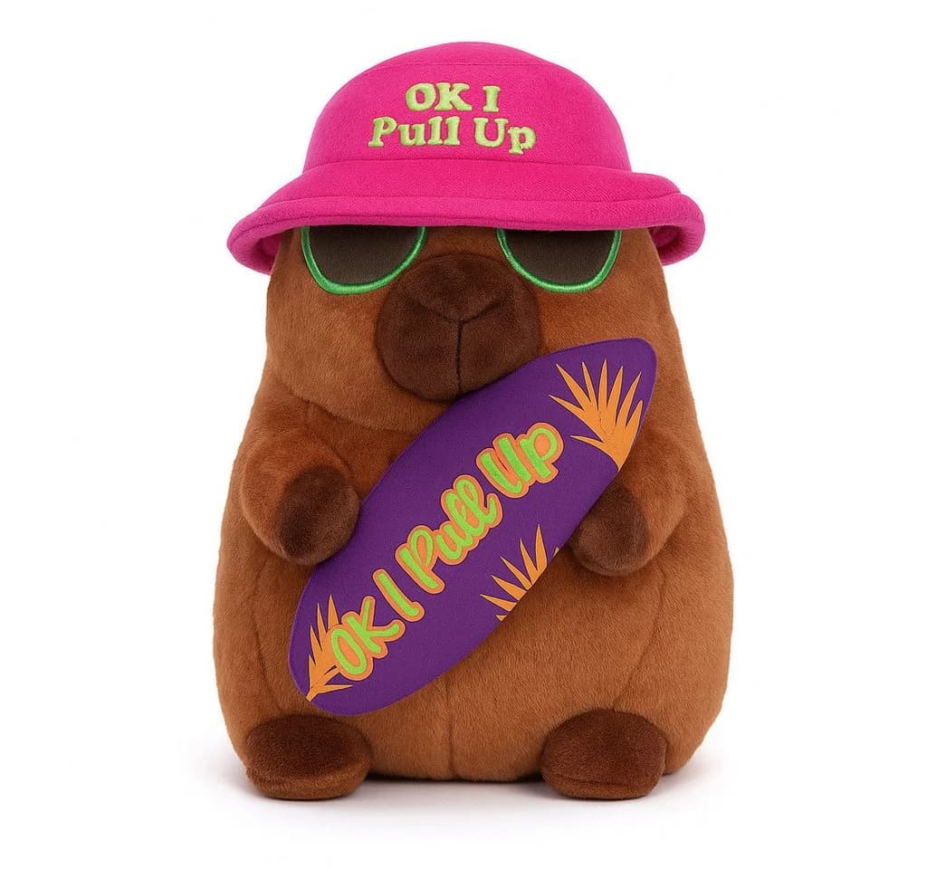 soma Capybara Plüschtier 25cm mit Surfbrett Spruch Ok I Pull Up - Bild 2