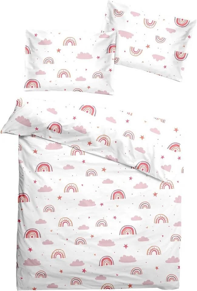 Soma Babybettwäsche Renforcé Regenbogen Wolke Rosa Weiß