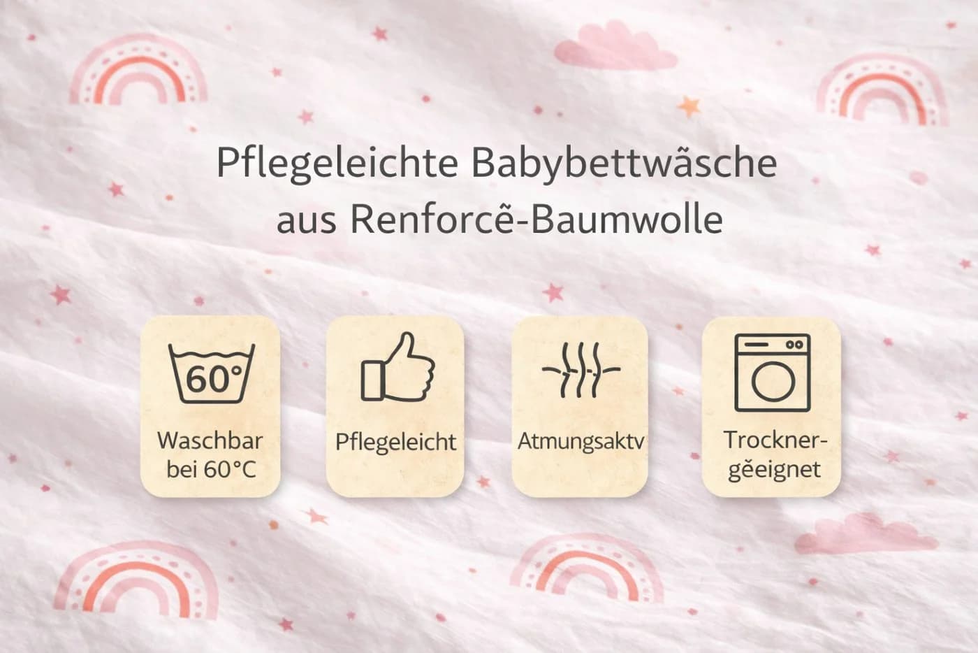 Soma Babybettwäsche Renforcé Regenbogen Wolke Rosa Weiß - Bild 2