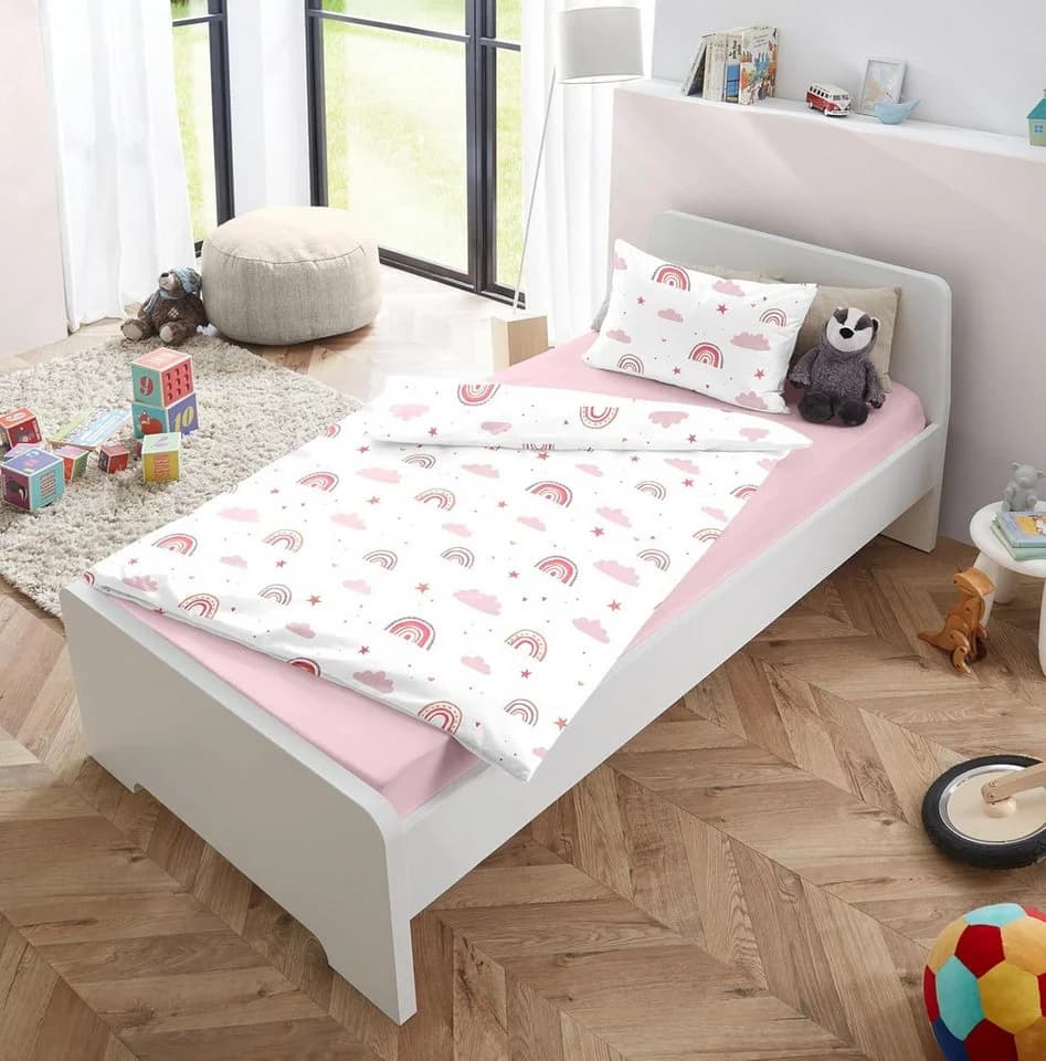 Soma Babybettwäsche Renforcé Regenbogen Wolke Rosa Weiß - Bild 4