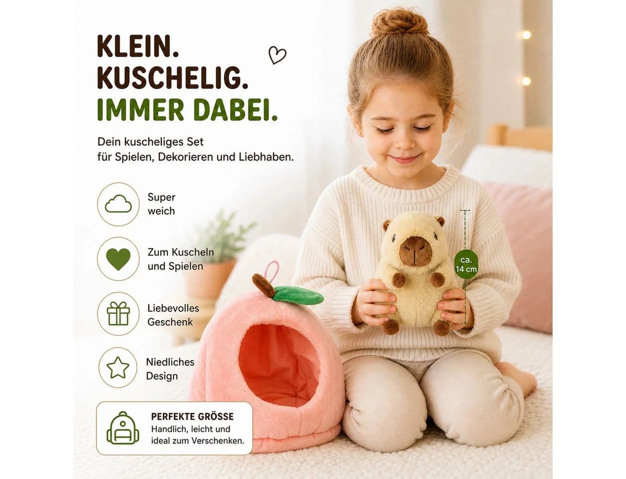 soma Kuscheltier Capybara Plüschtier 22cm im Früchte-Versteck Pfirsich - Bild 4