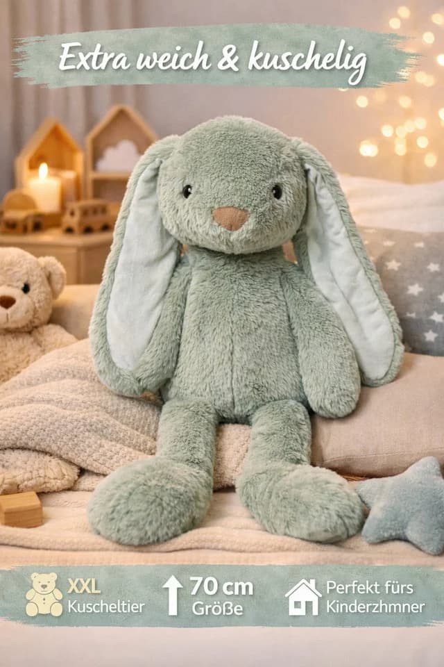 soma Kuscheltier Hase XXL 70 cm Plüschtier mit langen Schlappohren weich - Bild 3