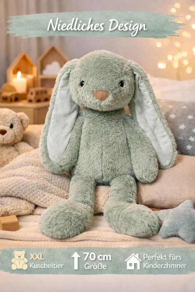 soma Kuscheltier Hase XXL 70 cm Plüschtier mit langen Schlappohren weich - Bild 5