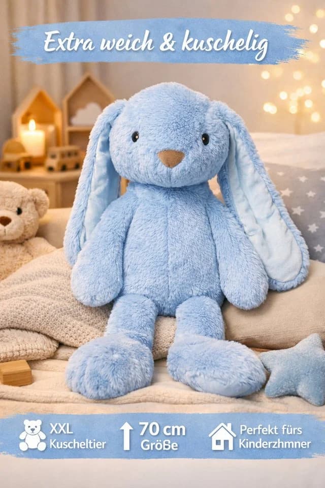 soma Kuscheltier Hase XXL 70 cm Plüschtier Babyblau - Bild 3