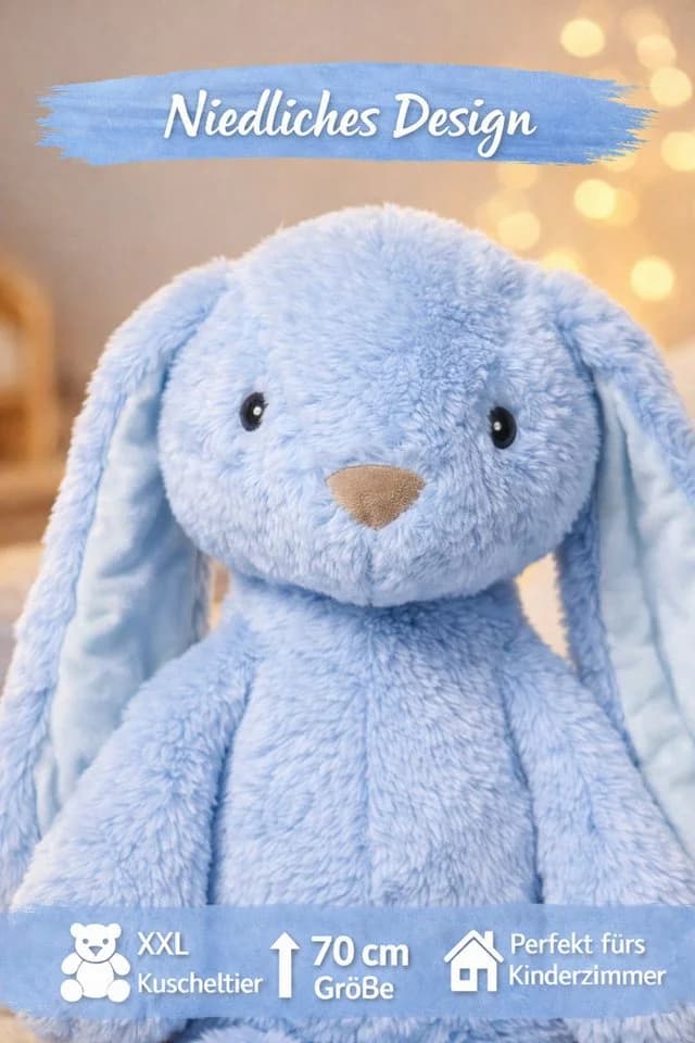 soma Kuscheltier Hase XXL 70 cm Plüschtier Babyblau - Bild 5