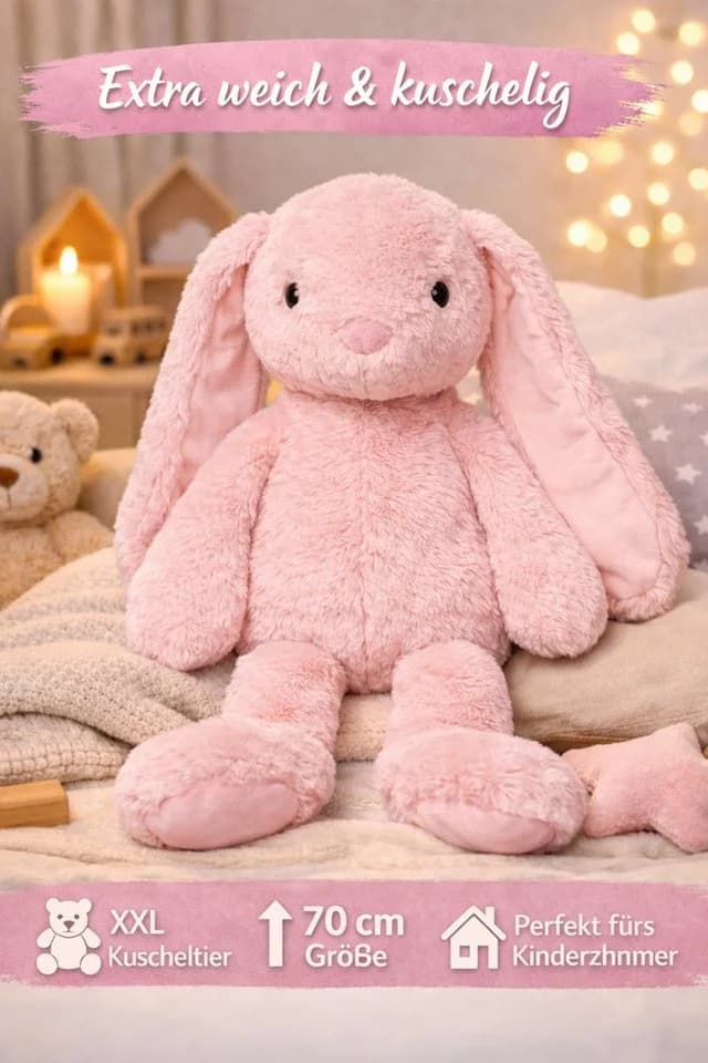 Soma Kuscheltier Hase XXL 70 cm - Rosa Plüschtier - Bild 3