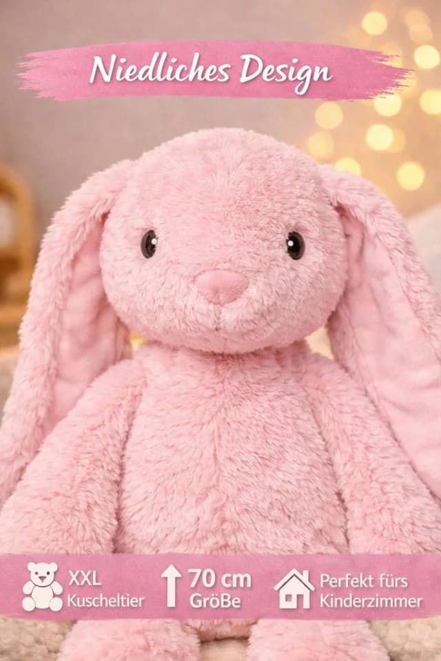 Soma Kuscheltier Hase XXL 70 cm - Rosa Plüschtier - Bild 5