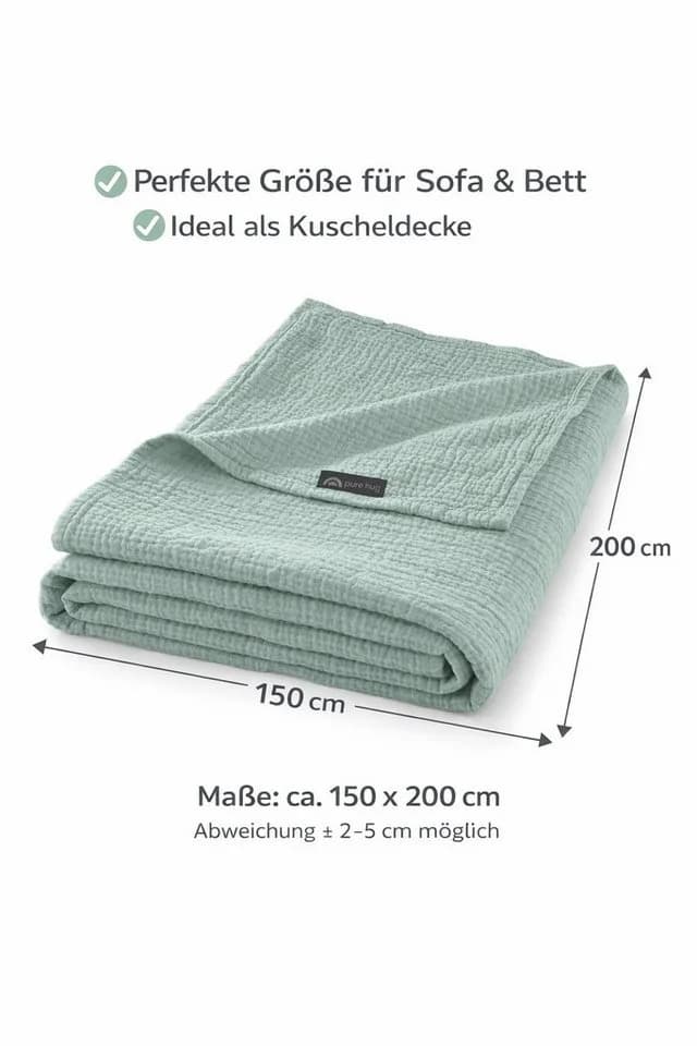 Soma Musselin Wohndecke Matcha Grün 150x200 cm Baumwolle