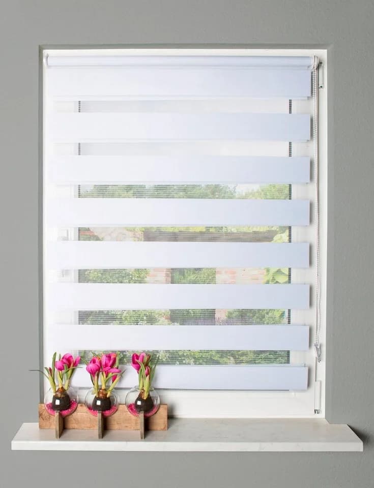 HOME WOHNIDEEN Doppelrollo STRIPES Weiß Polyester Kettenzug Klemmfix - Bild 2