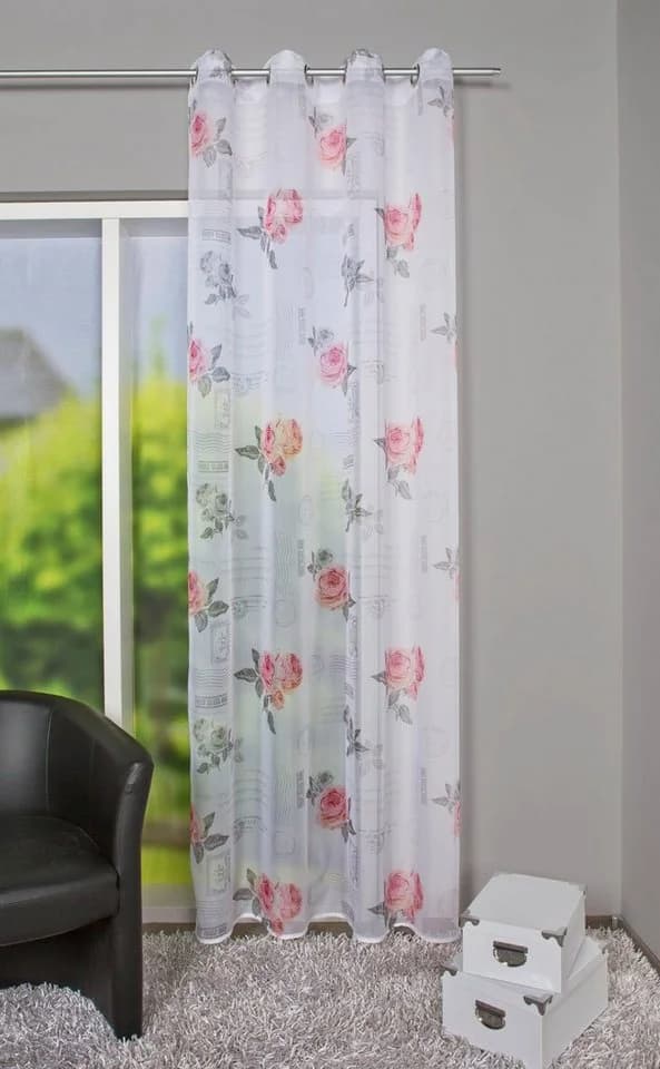 HOME WOHNIDEEN Amore Gardine Rosa Rosenmotiv Voile - Bild 2