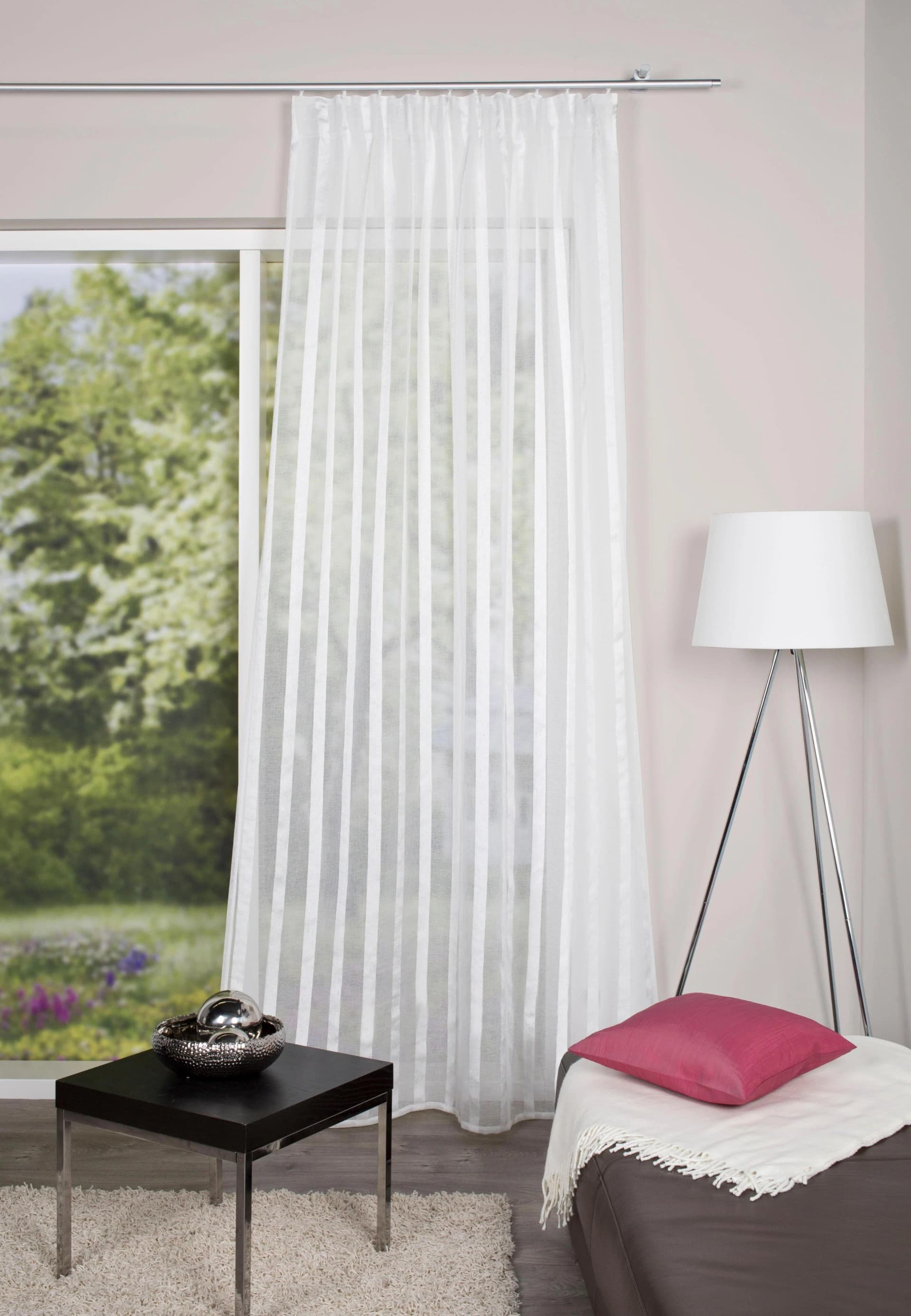 HOME WOHNIDEEN Gardine Eike Wollweiß Polyester Längsstreifen