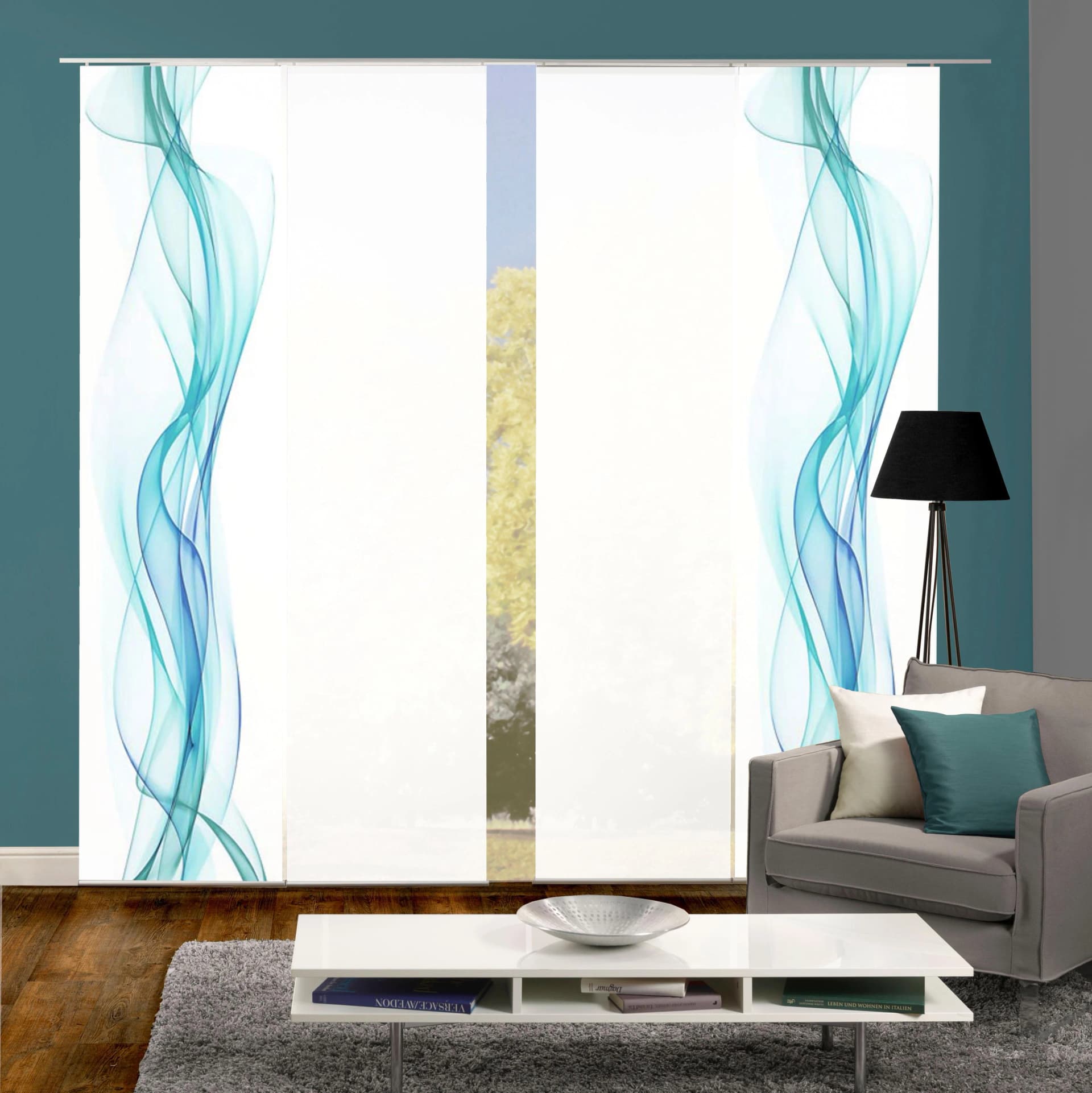HOME WOHNIDEEN Schiebegardine 4er Set Haze Blau Polyester