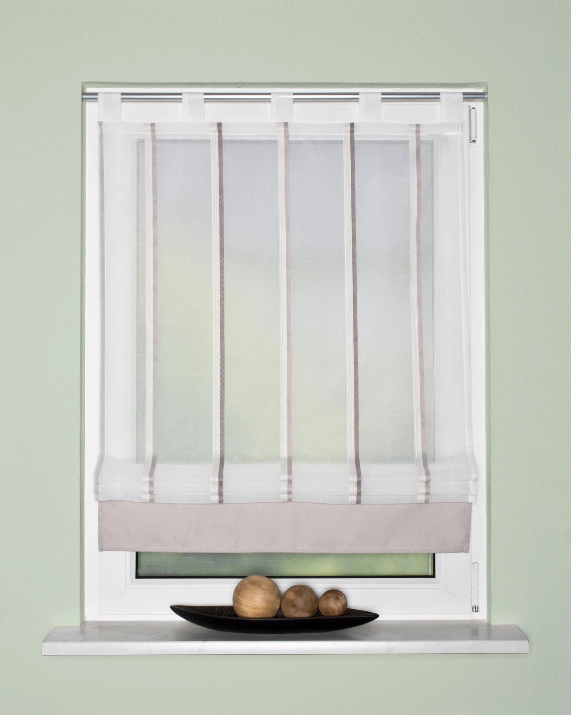HOME WOHNIDEEN Raffrollo SAVIO Grau Voile Schlaufenrollo