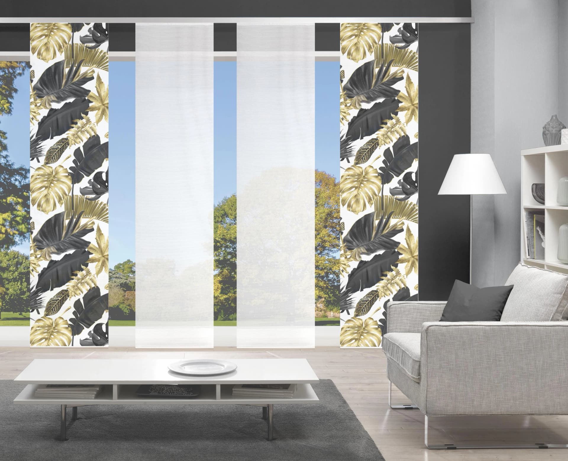 VISION S Schiebegardine LETHI Digitaldruck Gold Grau