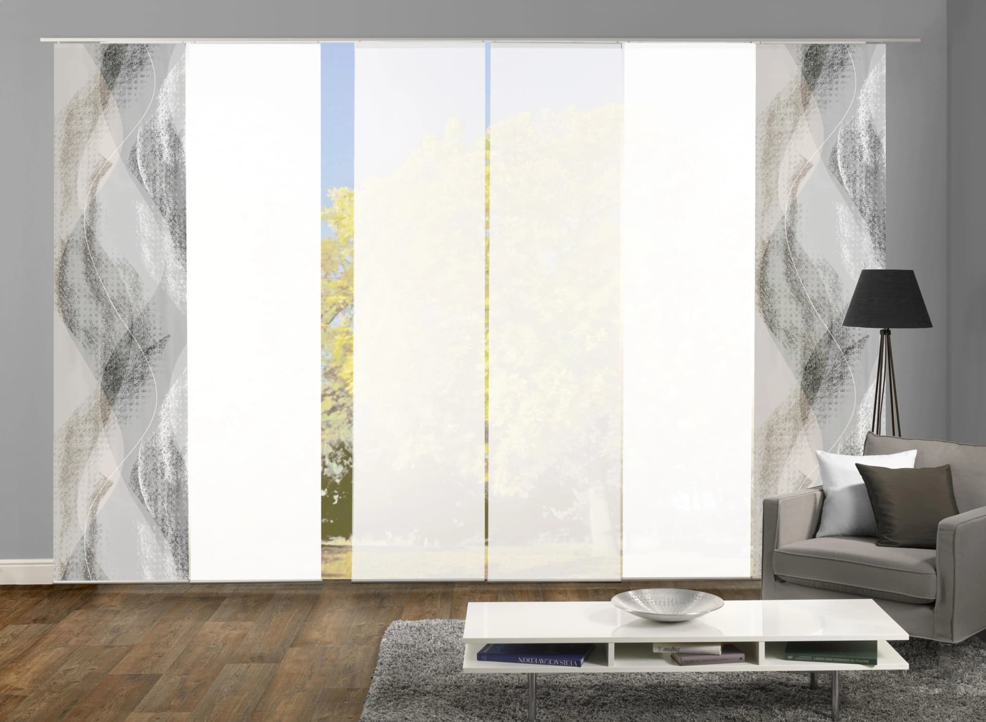 HOME WOHNIDEEN TORRE Schiebegardine Grau Digitaldruck Set