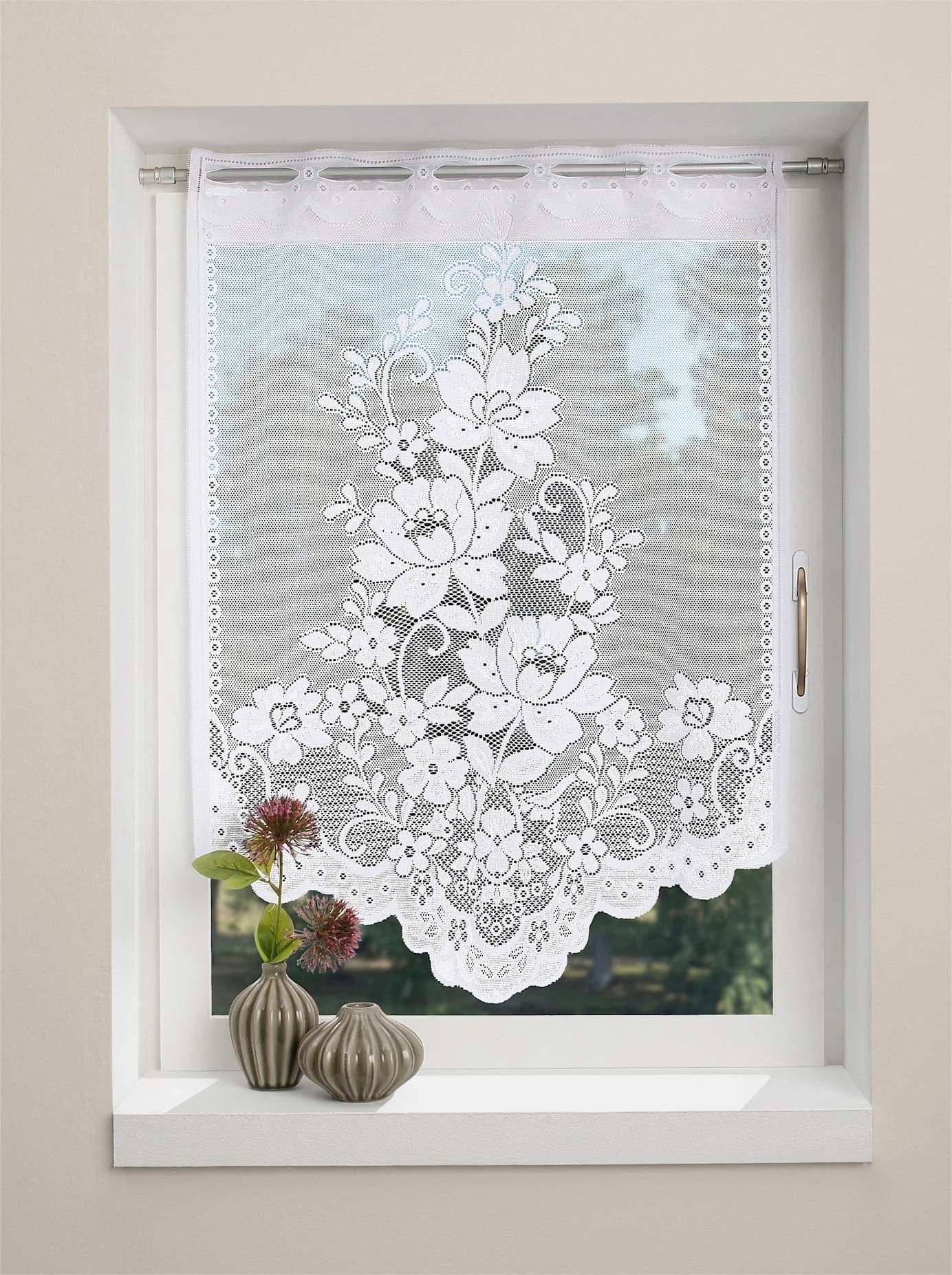 Scheibengardine Weiß Polyester Blütenmotiv 60x80cm