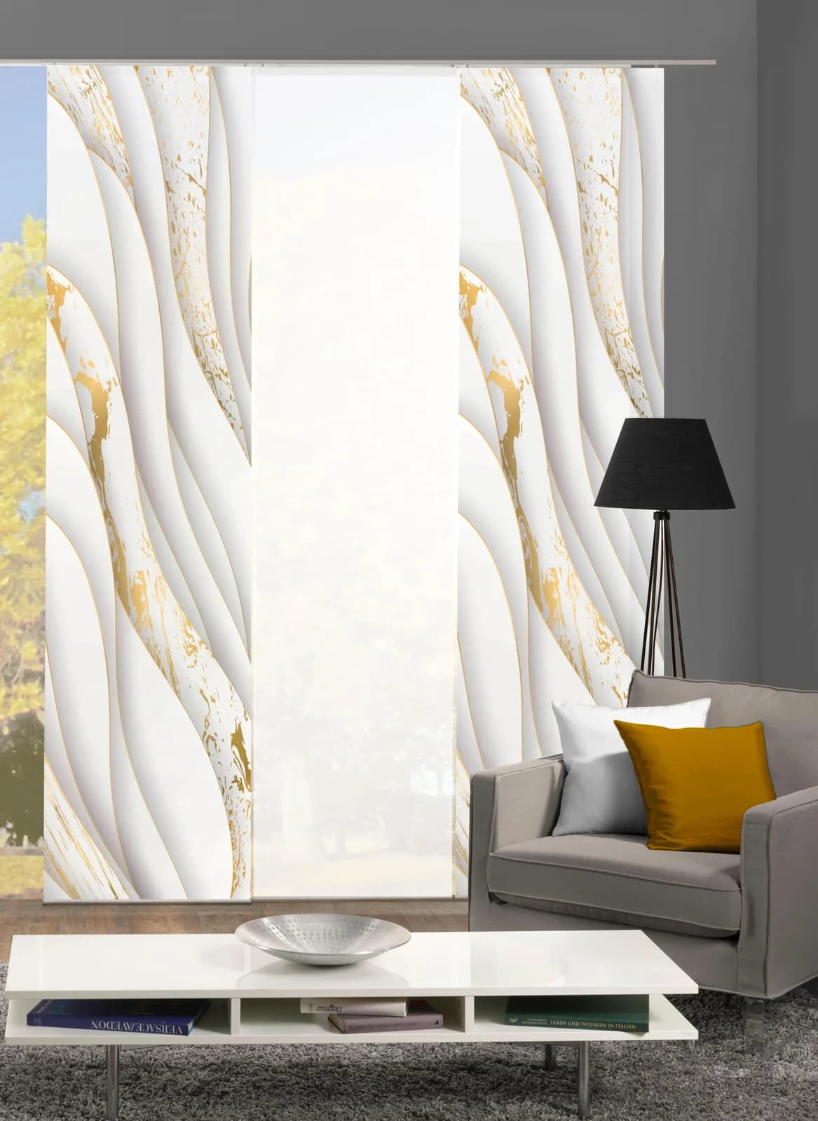 Schiebegardine HOME WOHNIDEEN "GULDO" Goldfarben 3er Set