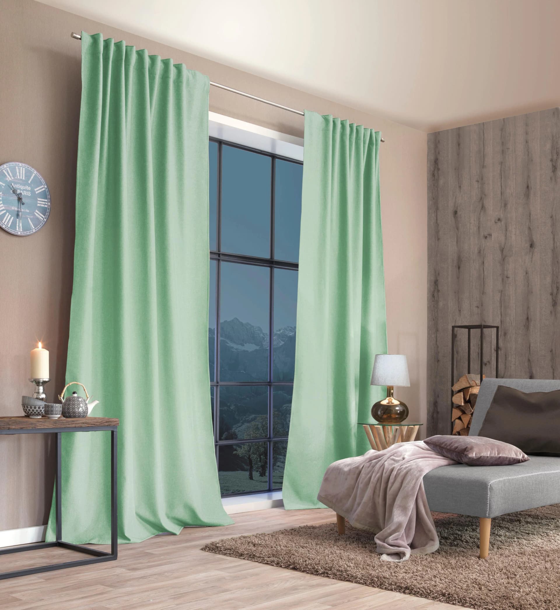 HOME BASICS Vorhang ESKIMO Grün 135x175cm Thermostoff Uni