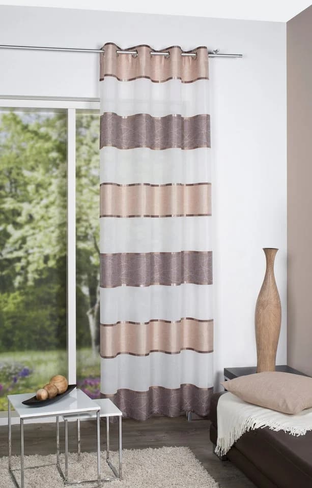 HOME WOHNIDEEN Vorhang WALTER Cappuccino Querstreifen Polyester Ösenschal - Bild 2