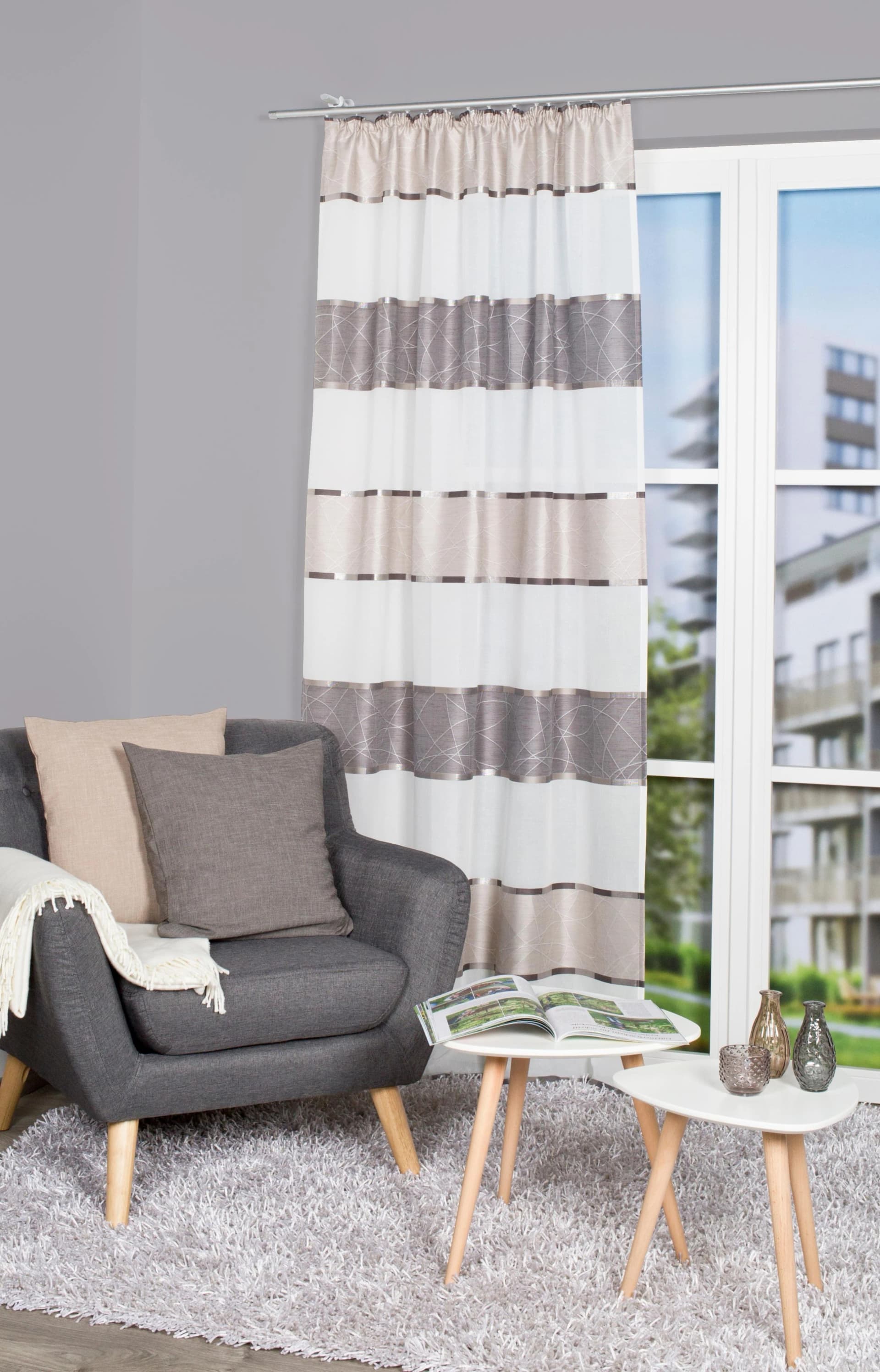HOME WOHNIDEEN Vorhang WALTER Grau Querstreifen Kräuselband