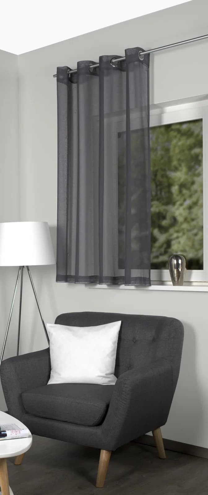 Grauer Polyester-Vorhang Strukturvoile, Ösenschal, 140x245 cm