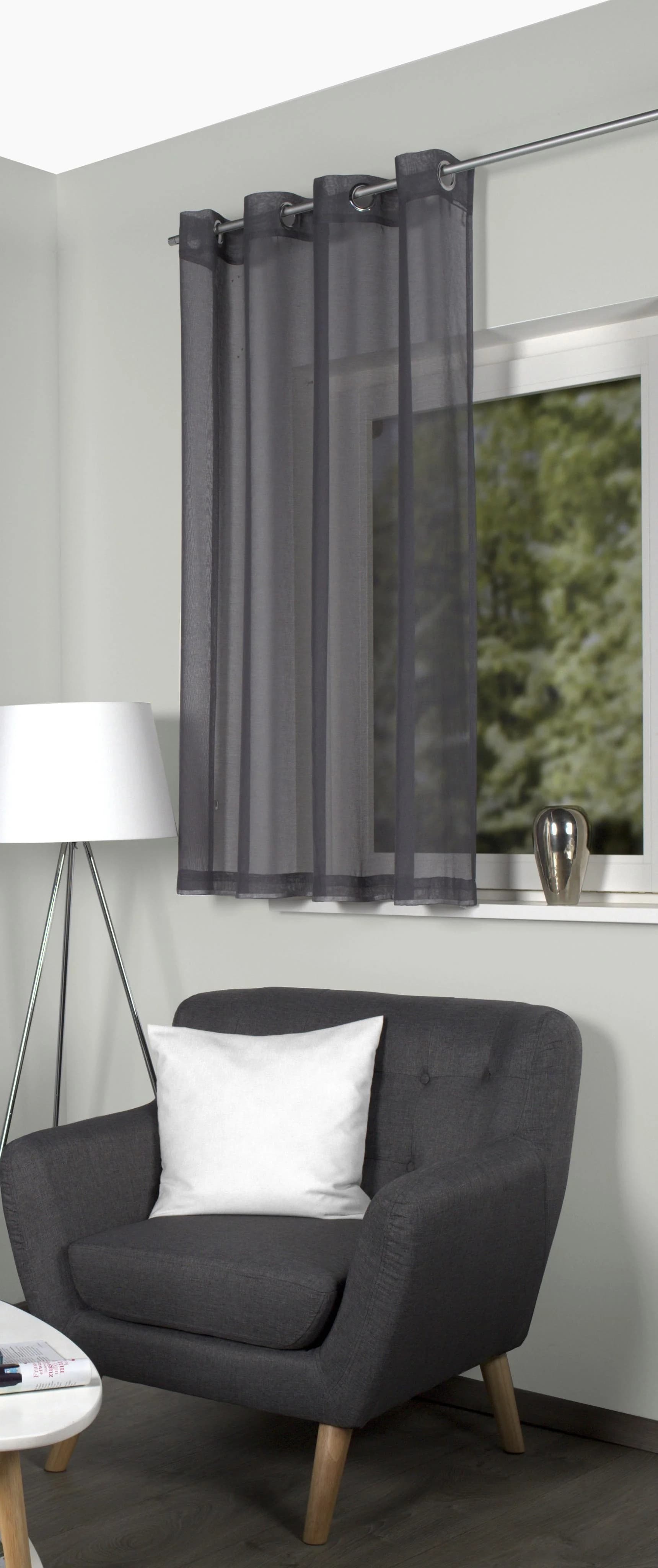 HOME BASICS DOLLY Vorhang Grau 140x175cm Voile Ösenschal