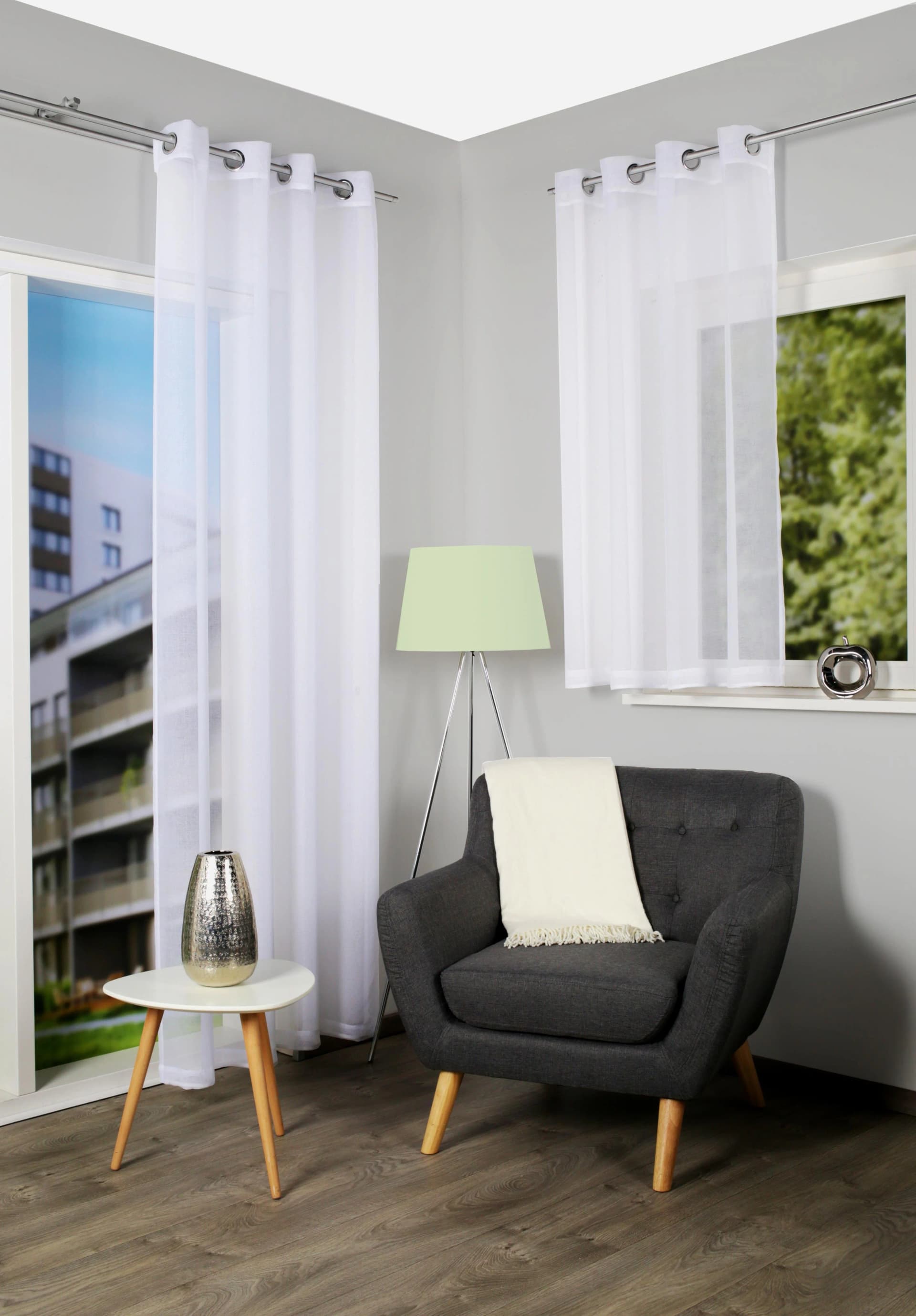 HOME BASICS DOLLY Vorhang 2er Pack Weiß Polyester Voile