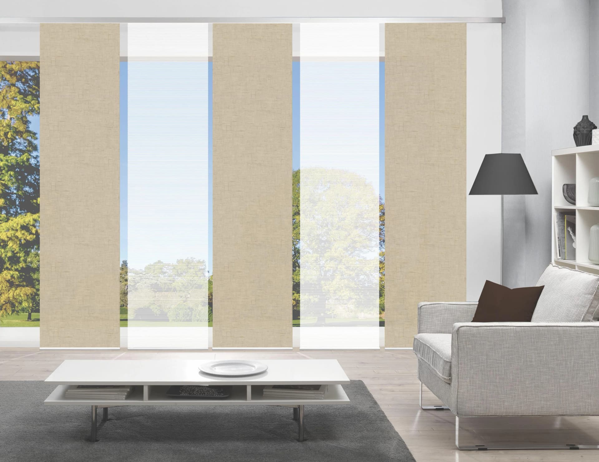 VISION S Schiebegardine 5er Set Beige/Weiß Bambus-Optik