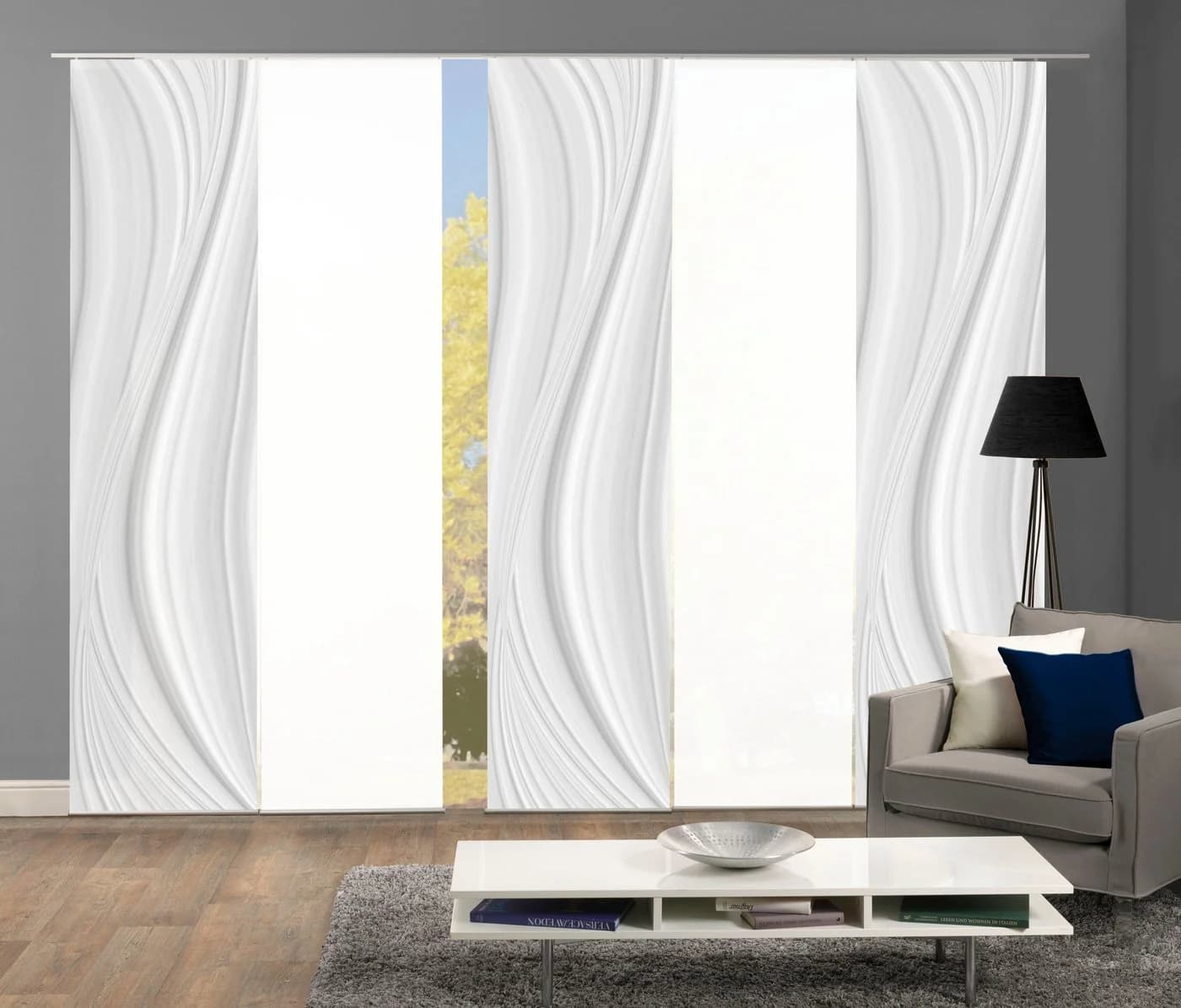 HOME WOHNIDEEN Schiebegardine LAURINA 5er Set Grau Seidenoptik - Bild 2